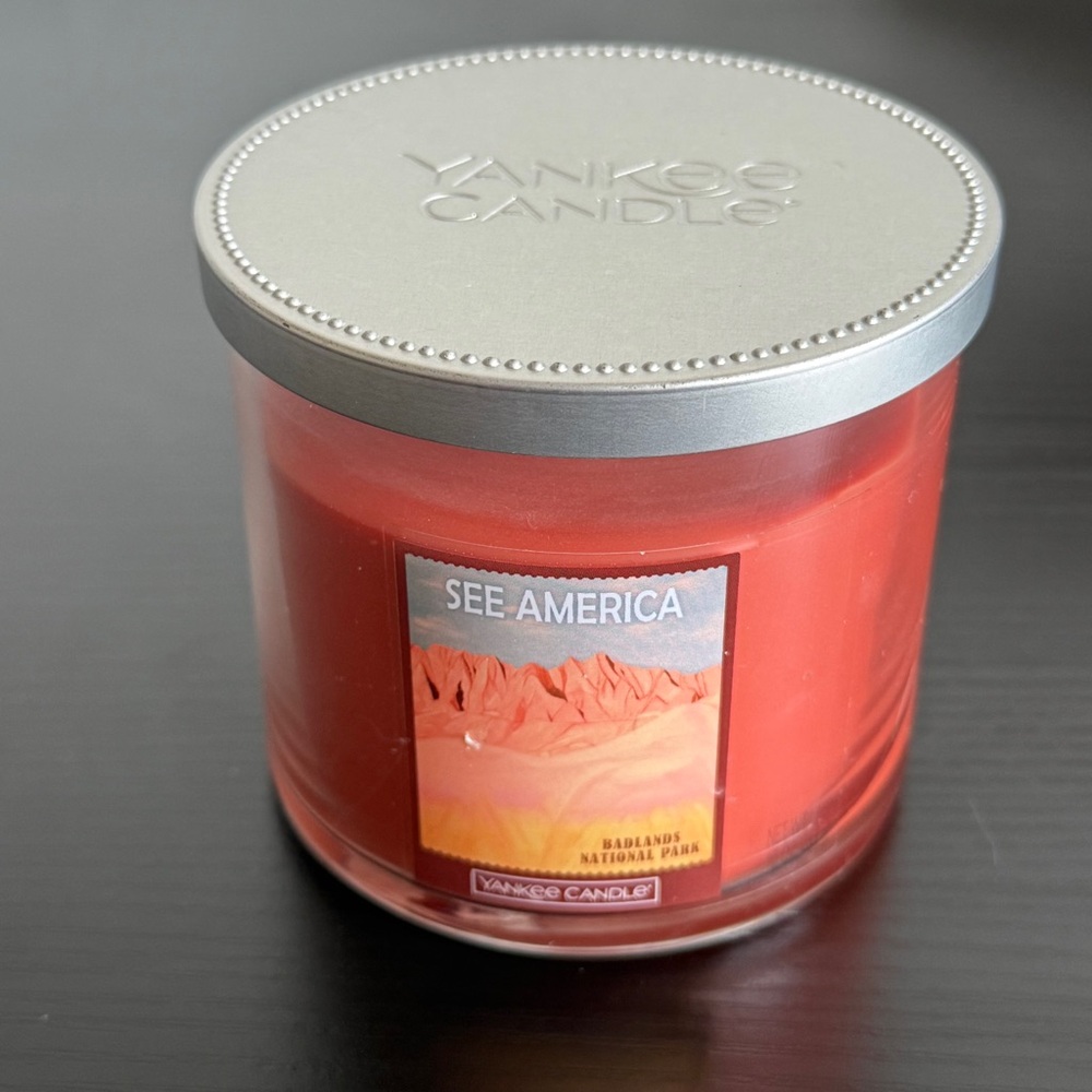 NEW Yankee Candle See America Red Glass Jar 2 wick Candle with Silver Lid